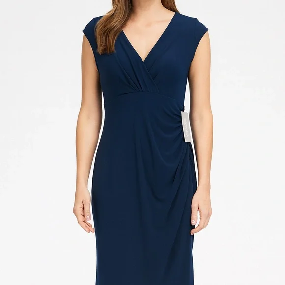 London Times Deep Blue Midi Dress - Picture 1 of 8
